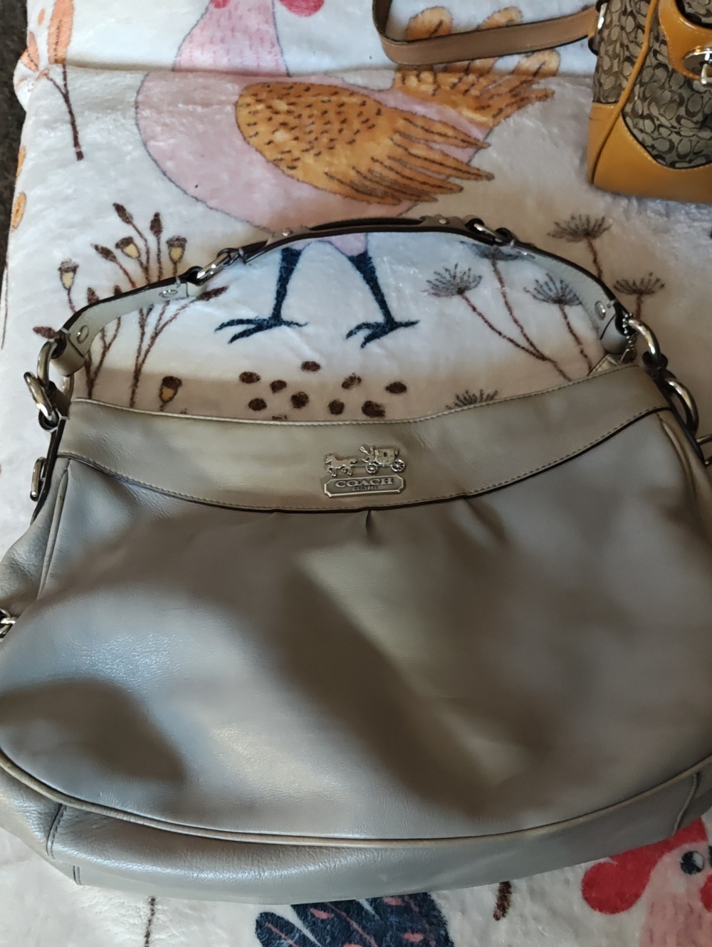 Coach Taupe Leather Shoulder Bag with Silver Hardware